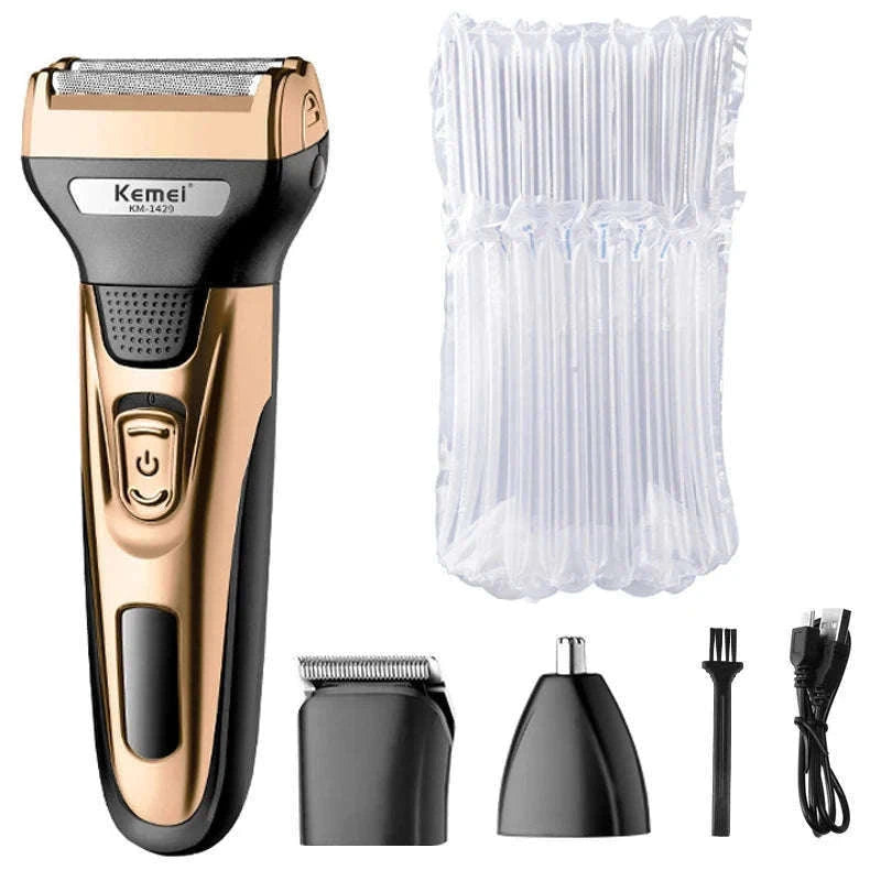 3-in-1 Electric Shaver & Grooming Kit for Beard, Nose, and Hair-km 1429 With box