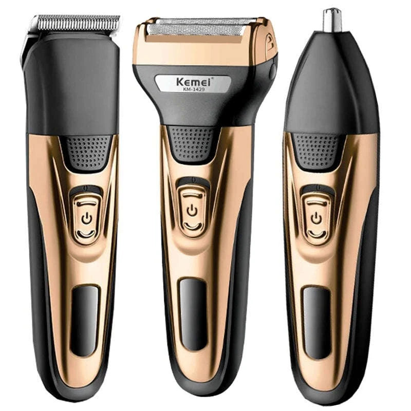 3-in-1 Electric Shaver & Grooming Kit for Beard, Nose, and Hair-km 1429 With box