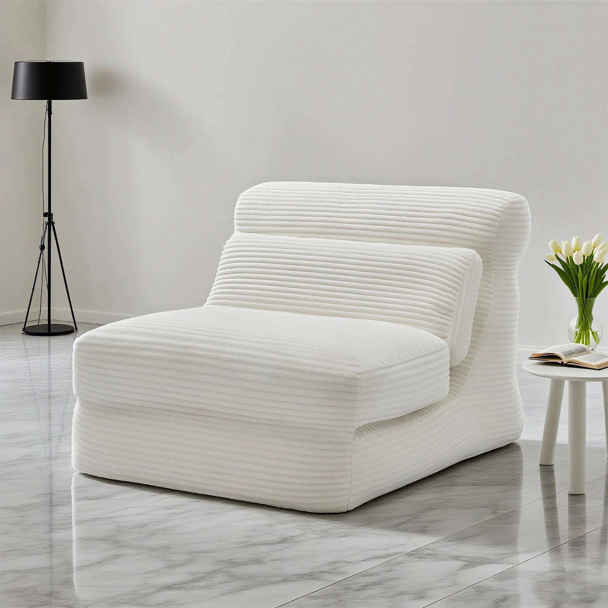 3-in-1 Folding Sofa Bed with Lumbar Support Corduroy Sleeper Chair-WHITE / One Seat / United States