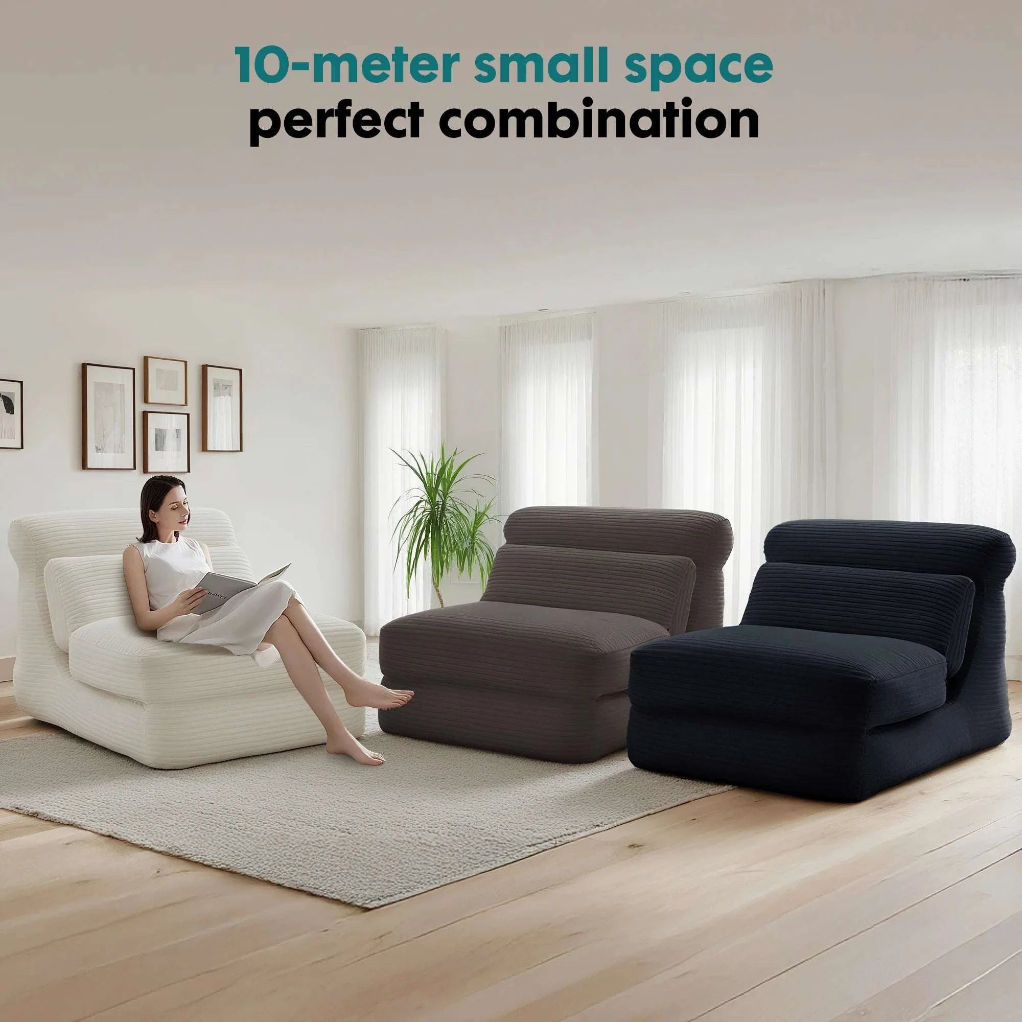3-in-1 Folding Sofa Bed with Lumbar Support Corduroy Sleeper Chair-WHITE / One Seat / United States
