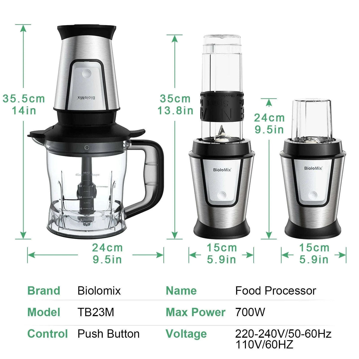 3-in-1 Food Processor 700W Blender, Chopper and Grinder-TB23M / US / United States