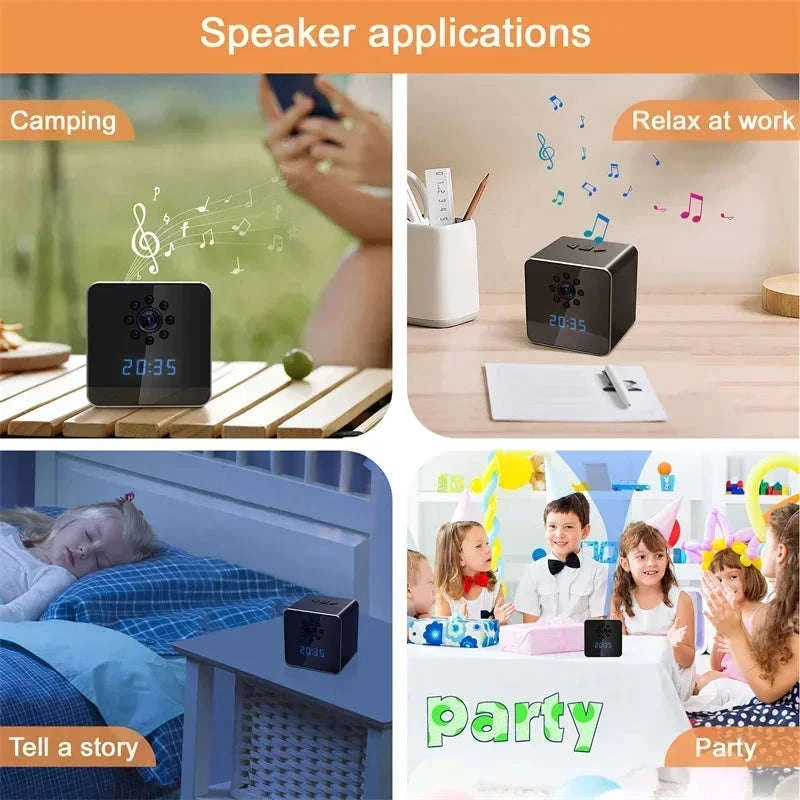 3 in 1 HD 1080P Wifi IP Clock Camera Desk Bluetooth Speakers Time Display Video Recorders Home Office Video Surveillance Camera-camera with 128GB