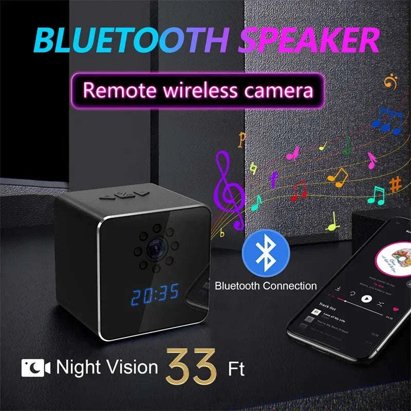 3 in 1 HD 1080P Wifi IP Clock Camera Desk Bluetooth Speakers Time Display Video Recorders Home Office Video Surveillance Camera-camera with 128GB