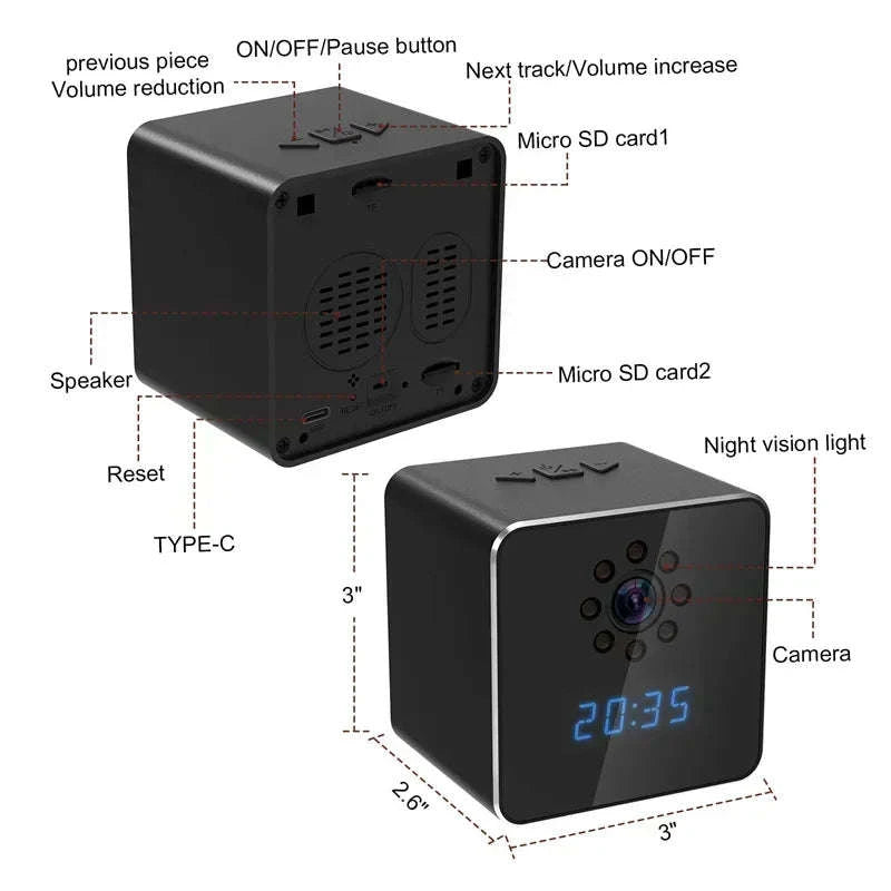 3 in 1 HD 1080P Wifi IP Clock Camera Desk Bluetooth Speakers Time Display Video Recorders Home Office Video Surveillance Camera-camera with 128GB
