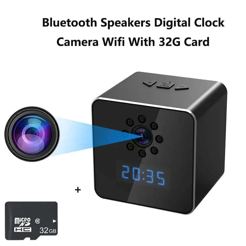 3 in 1 HD 1080P Wifi IP Clock Camera Desk Bluetooth Speakers Time Display Video Recorders Home Office Video Surveillance Camera-camera with 128GB