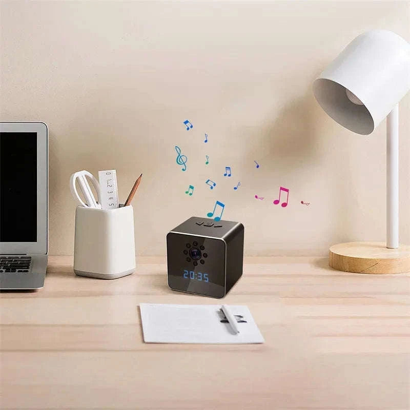3 in 1 HD 1080P Wifi IP Clock Camera Desk Bluetooth Speakers Time Display Video Recorders Home Office Video Surveillance Camera-camera with 128GB