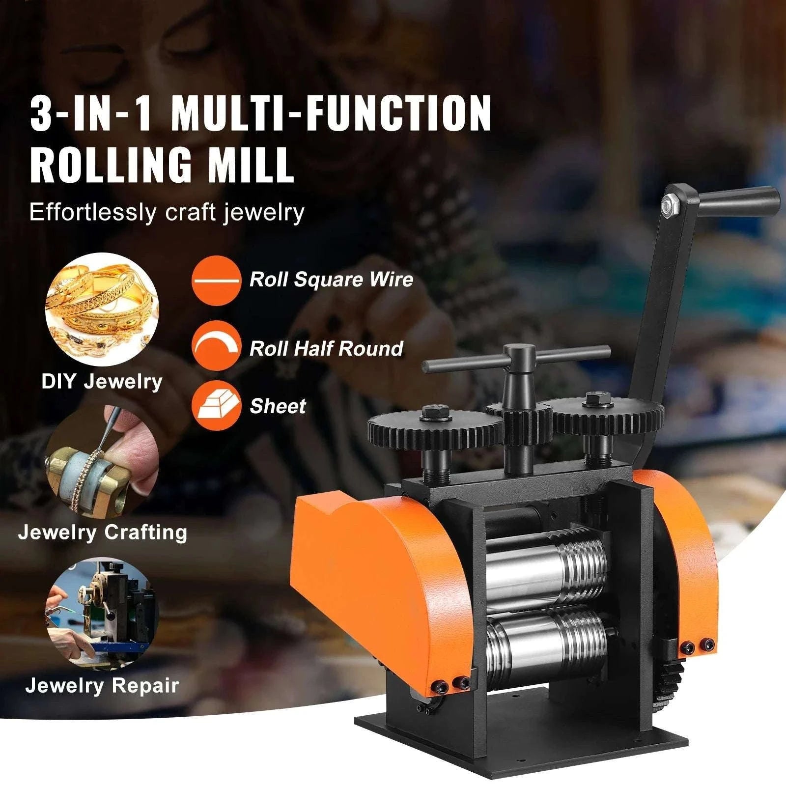 3-in-1 Jewelry Rolling Mill Machine for Sheet, Wire & Metal Forming-76mmW 0.1-7mmT / United States
