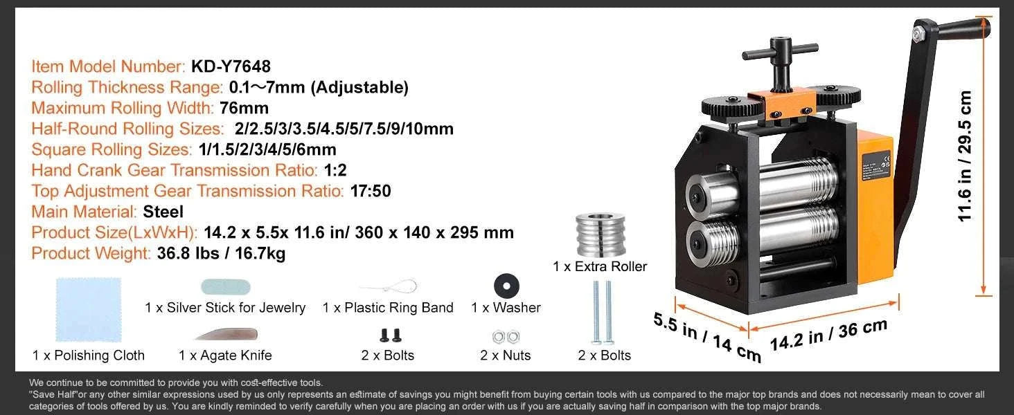 3-in-1 Jewelry Rolling Mill Machine for Sheet, Wire & Metal Forming-76mmW 0.1-7mmT / United States