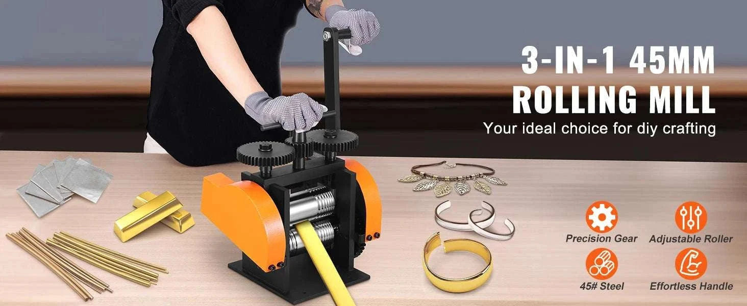 3-in-1 Jewelry Rolling Mill Machine for Sheet, Wire & Metal Forming-76mmW 0.1-7mmT / United States