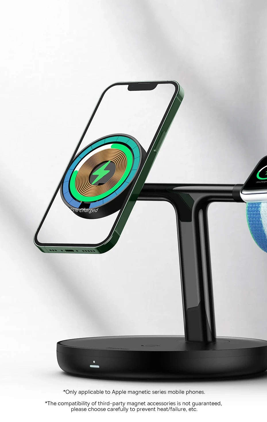 3-in-1 Magnetic Wireless Charger Stand for iPhone, AirPods, Watch-Add 24W EU Plug