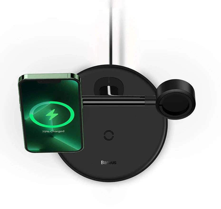 3-in-1 Magnetic Wireless Charger Stand for iPhone, AirPods, Watch-Add 24W EU Plug