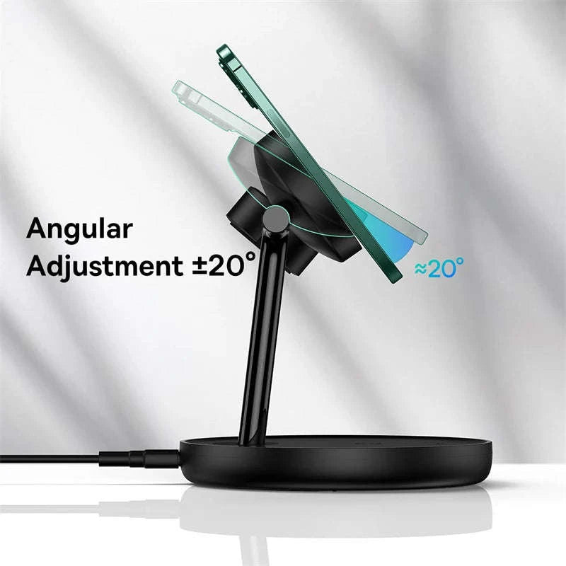 3-in-1 Magnetic Wireless Charger Stand for iPhone, AirPods, Watch-Add 24W EU Plug