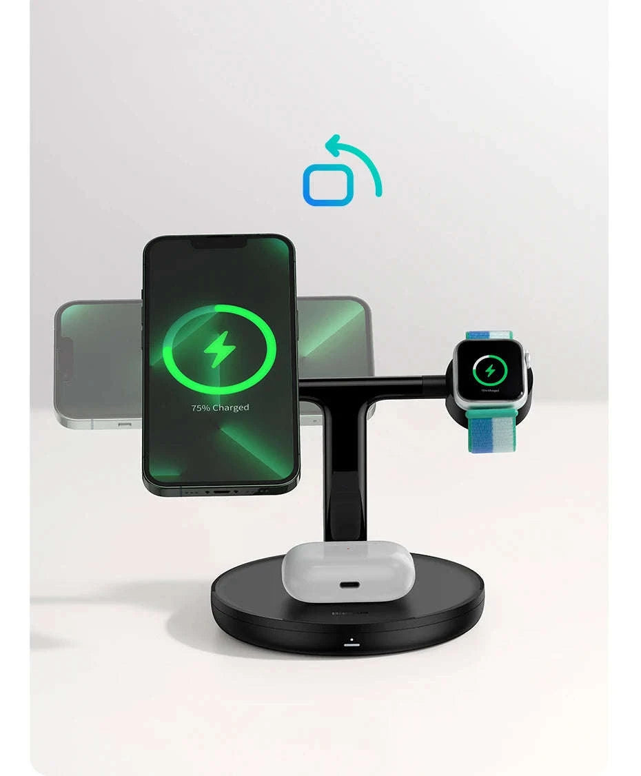 3-in-1 Magnetic Wireless Charger Stand for iPhone, AirPods, Watch-Add 24W EU Plug