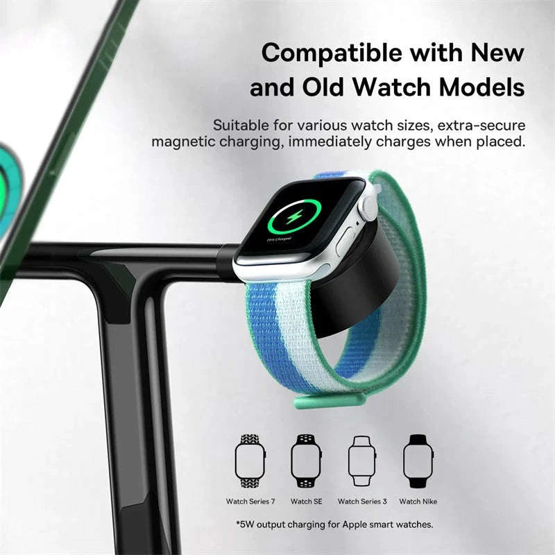 3-in-1 Magnetic Wireless Charger Stand for iPhone, AirPods, Watch-Add 24W EU Plug