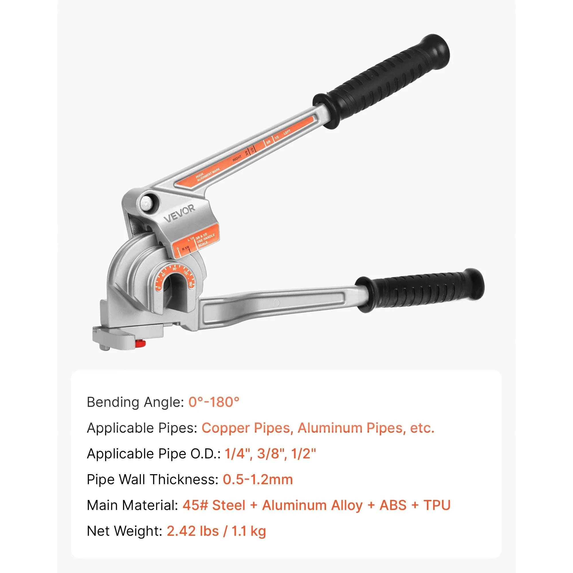 3-in-1 Manual Tube Bender for 1/4, 3/8, 1/2 in Pipes 0–180°-United States / Aluminum alloy
