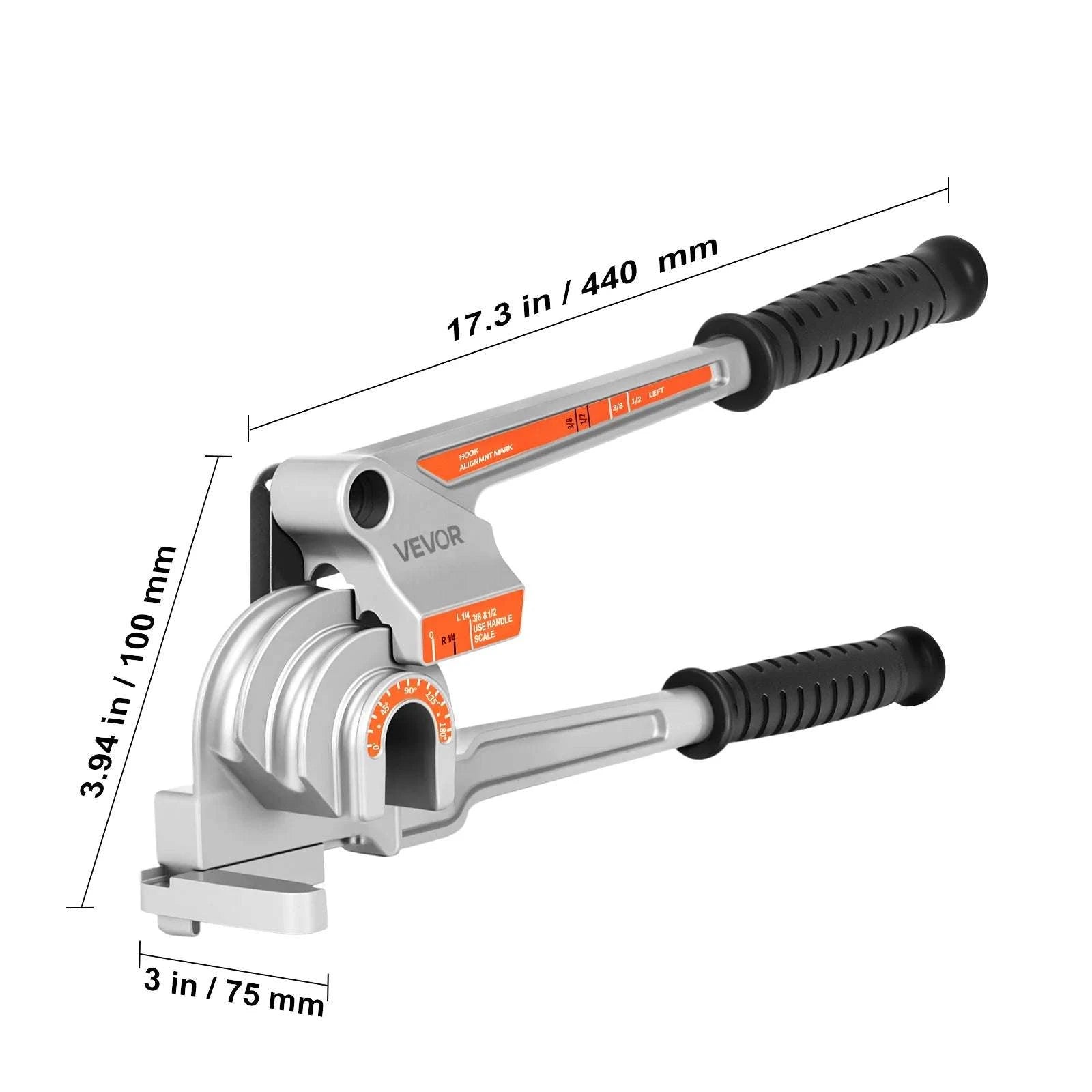 3-in-1 Manual Tube Bender for 1/4, 3/8, 1/2 in Pipes 0–180°-United States / Aluminum alloy