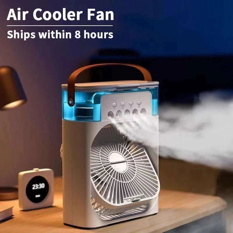 3-in-1 Mini Air Cooler Fan with Humidifier and Night Light-United States / black