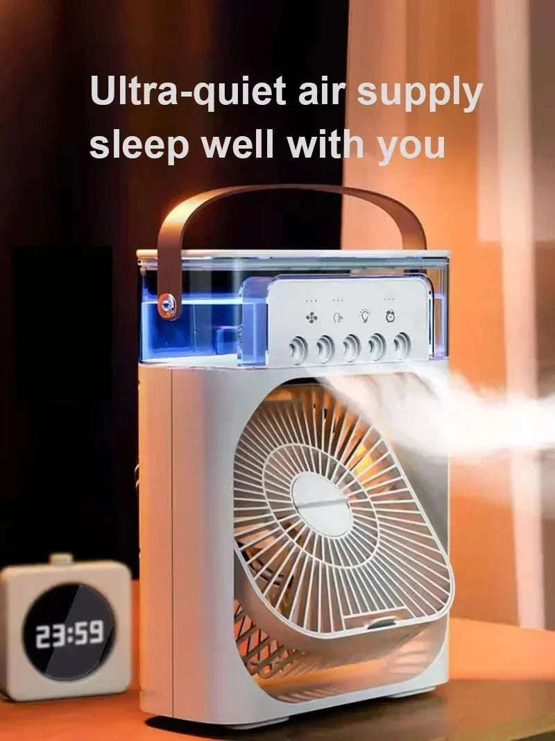 3-in-1 Mini Air Cooler Fan with Humidifier and Night Light-United States / black