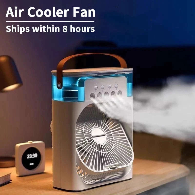 3-in-1 Mini Air Cooler Fan with Humidifier and Night Light-United States / black