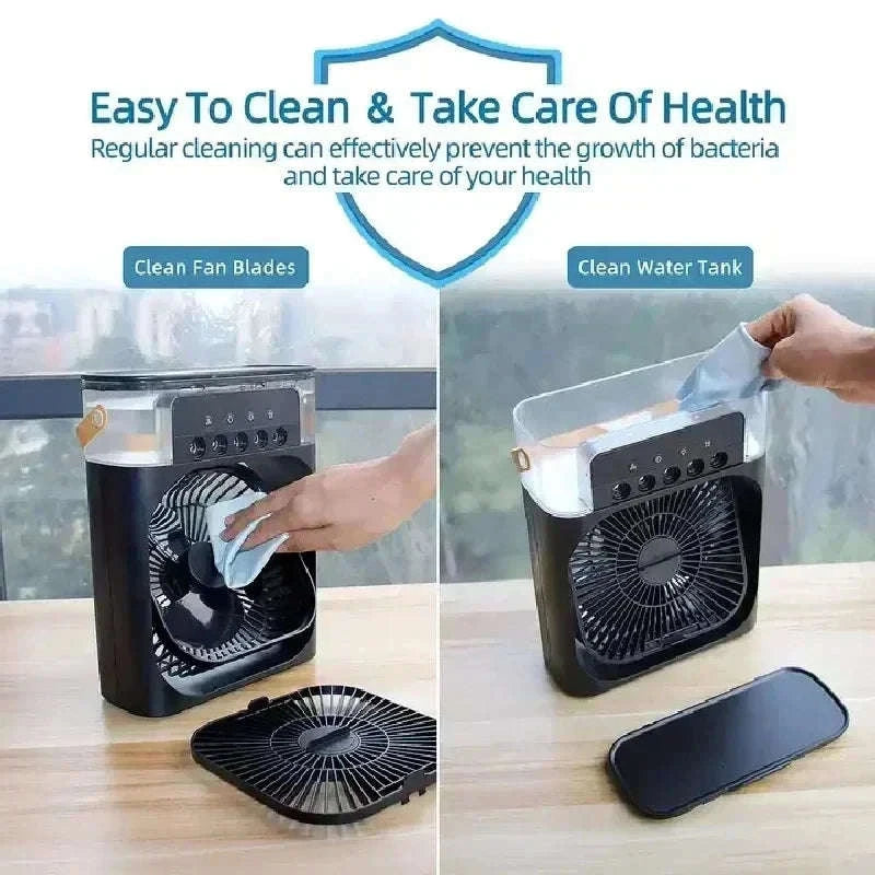 3-in-1 Mini Air Cooler Fan with Humidifier and Night Light-United States / black