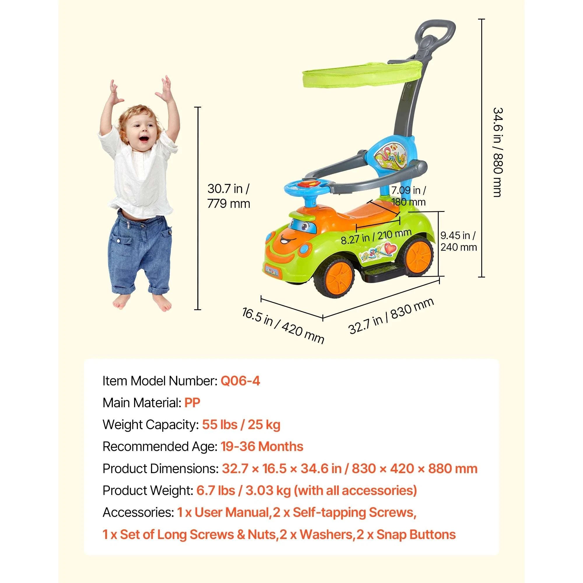 3-in-1 Ride-On Push Car with Handle, Guardrails & Storage-Green / United States