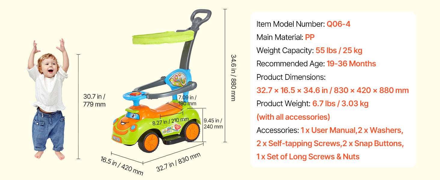 3-in-1 Ride-On Push Car with Handle, Guardrails & Storage-Green / United States