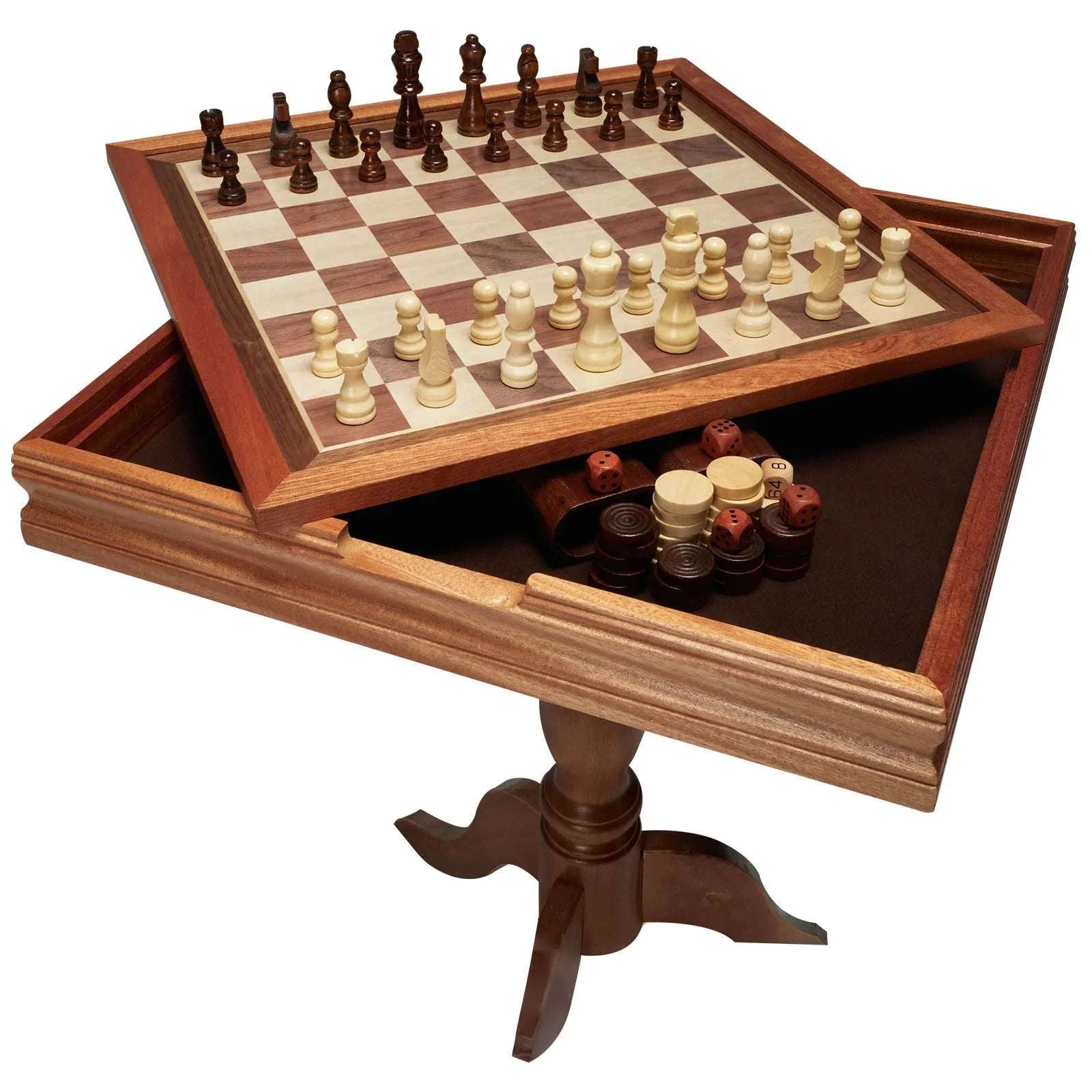 3-in-1 Wooden Chess Table Set 18" Chess, Checkers & Backgammon-18 Inch / United States