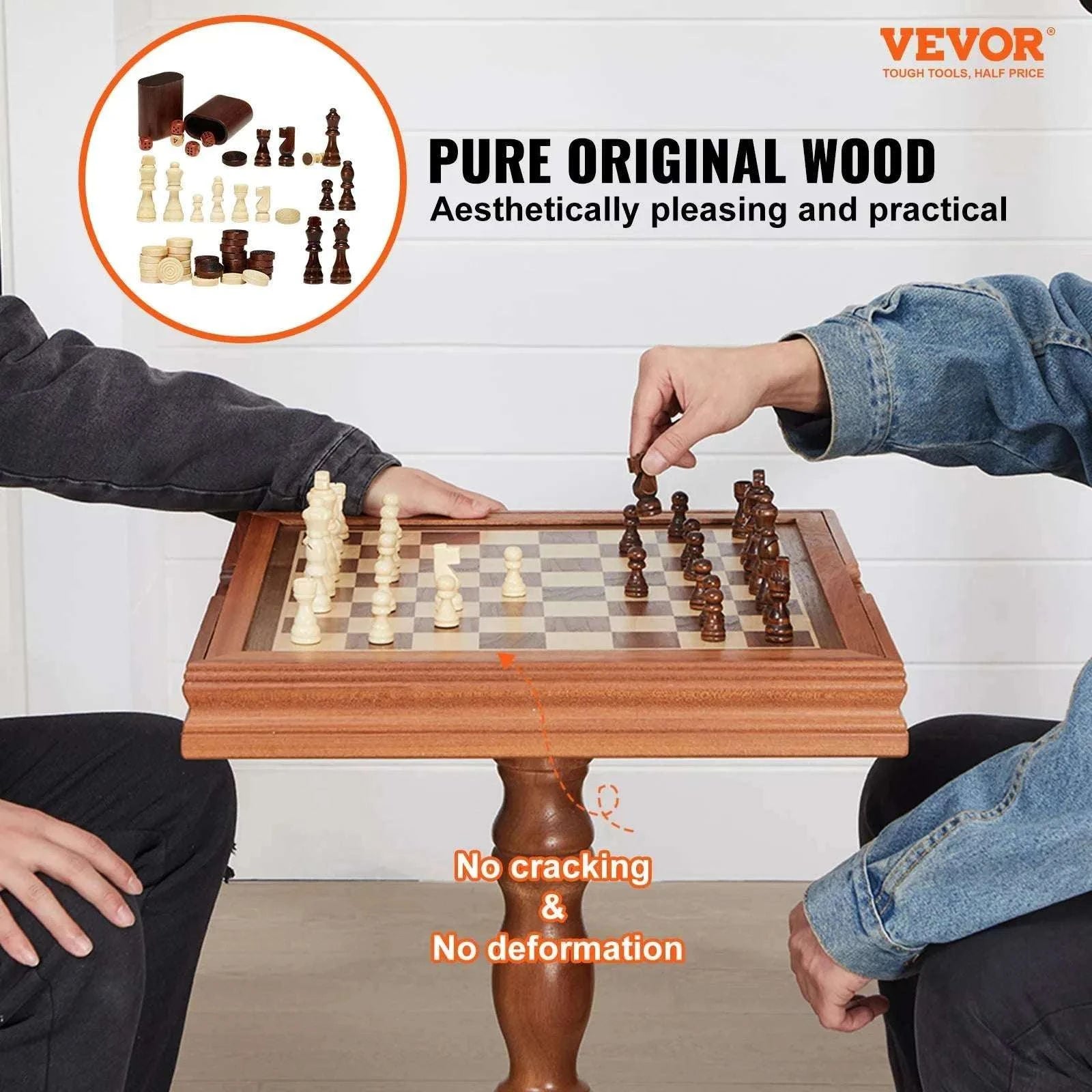 3-in-1 Wooden Chess Table Set 18" Chess, Checkers & Backgammon-18 Inch / United States