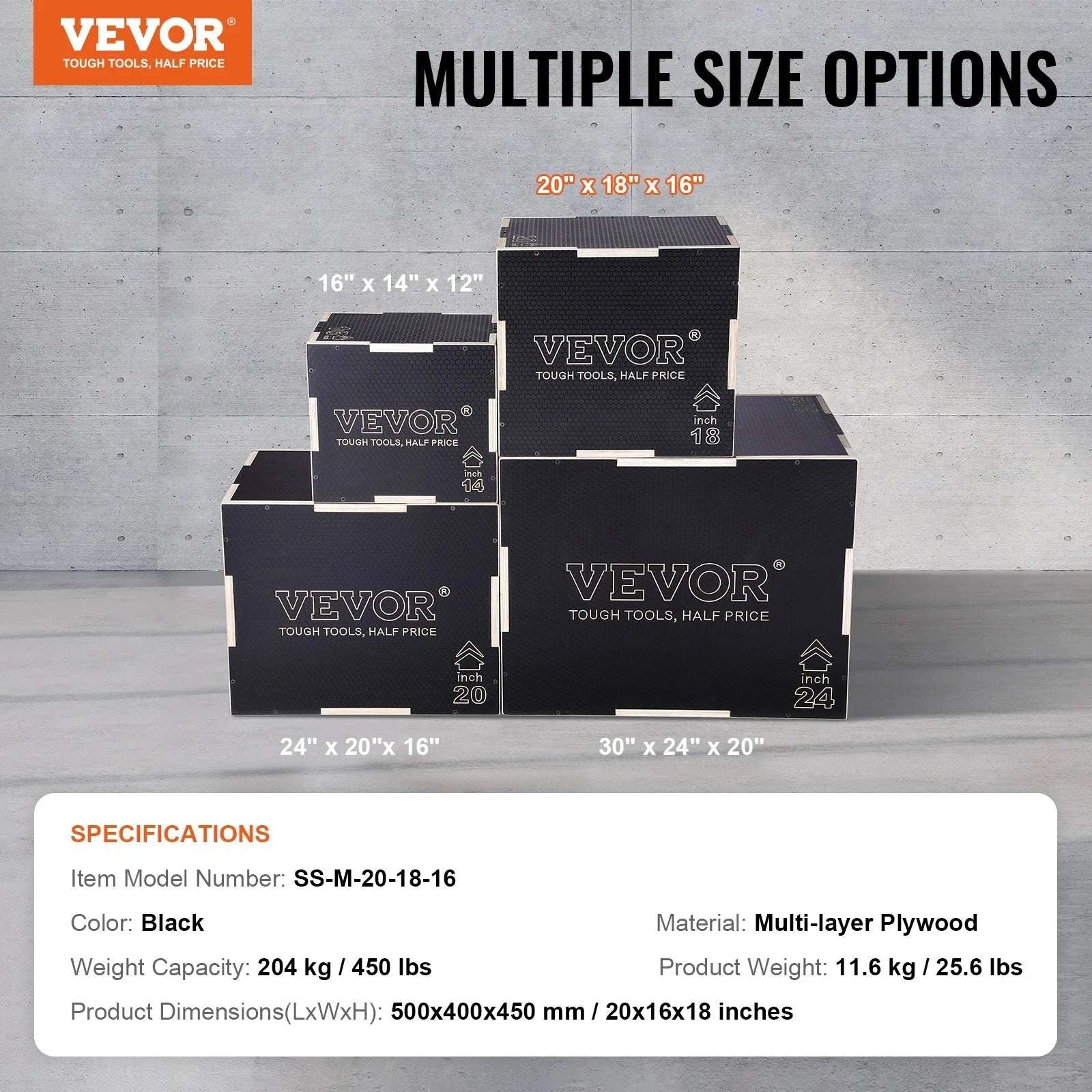 3-in-1 Wooden Plyometric Jump Box 20/18/16 Inch Anti-Slip-20x18x16inch / United States