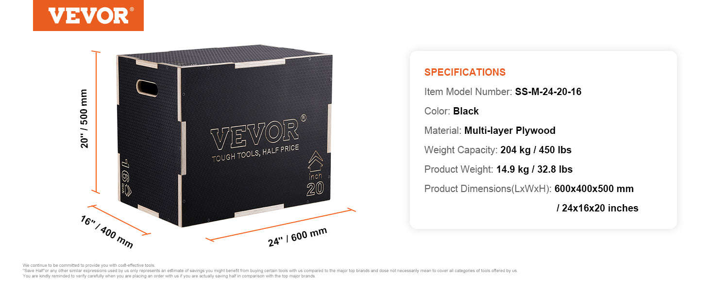 3-in-1 Wooden Plyometric Jump Box - Black-20x18x16inches / United States