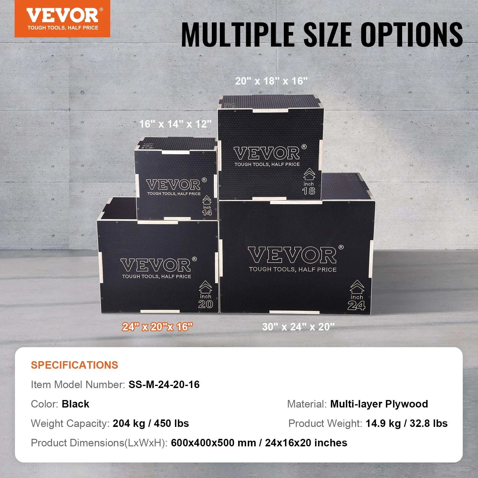 3-in-1 Wooden Plyometric Jump Box - Black-20x18x16inches / United States