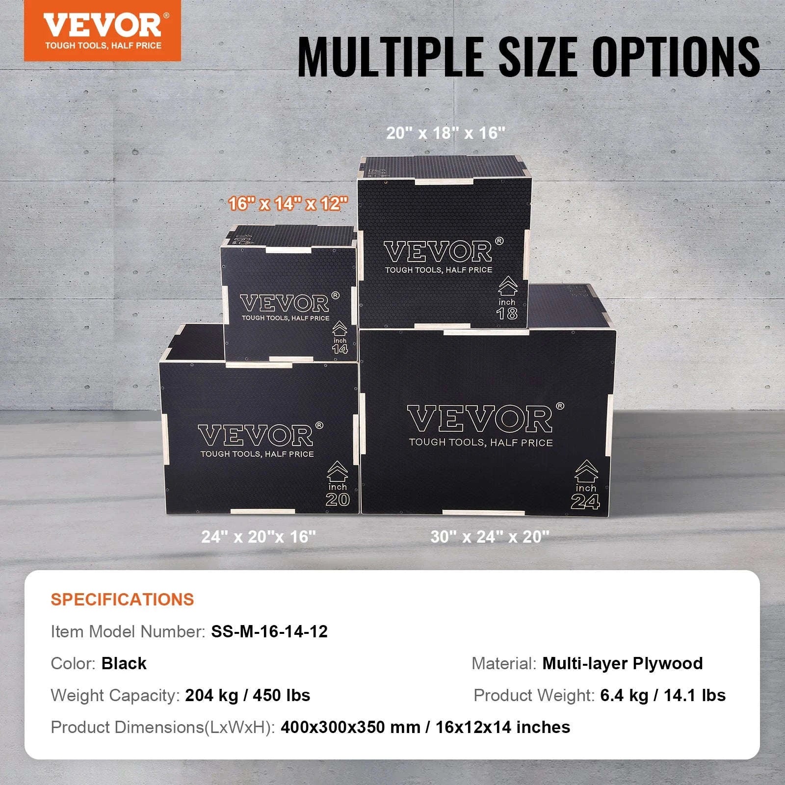 3-in-1 Wooden Plyometric Jump Box - Black-20x18x16inches / United States