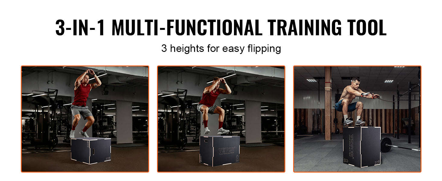3-in-1 Wooden Plyometric Jump Box - Black-20x18x16inches / United States