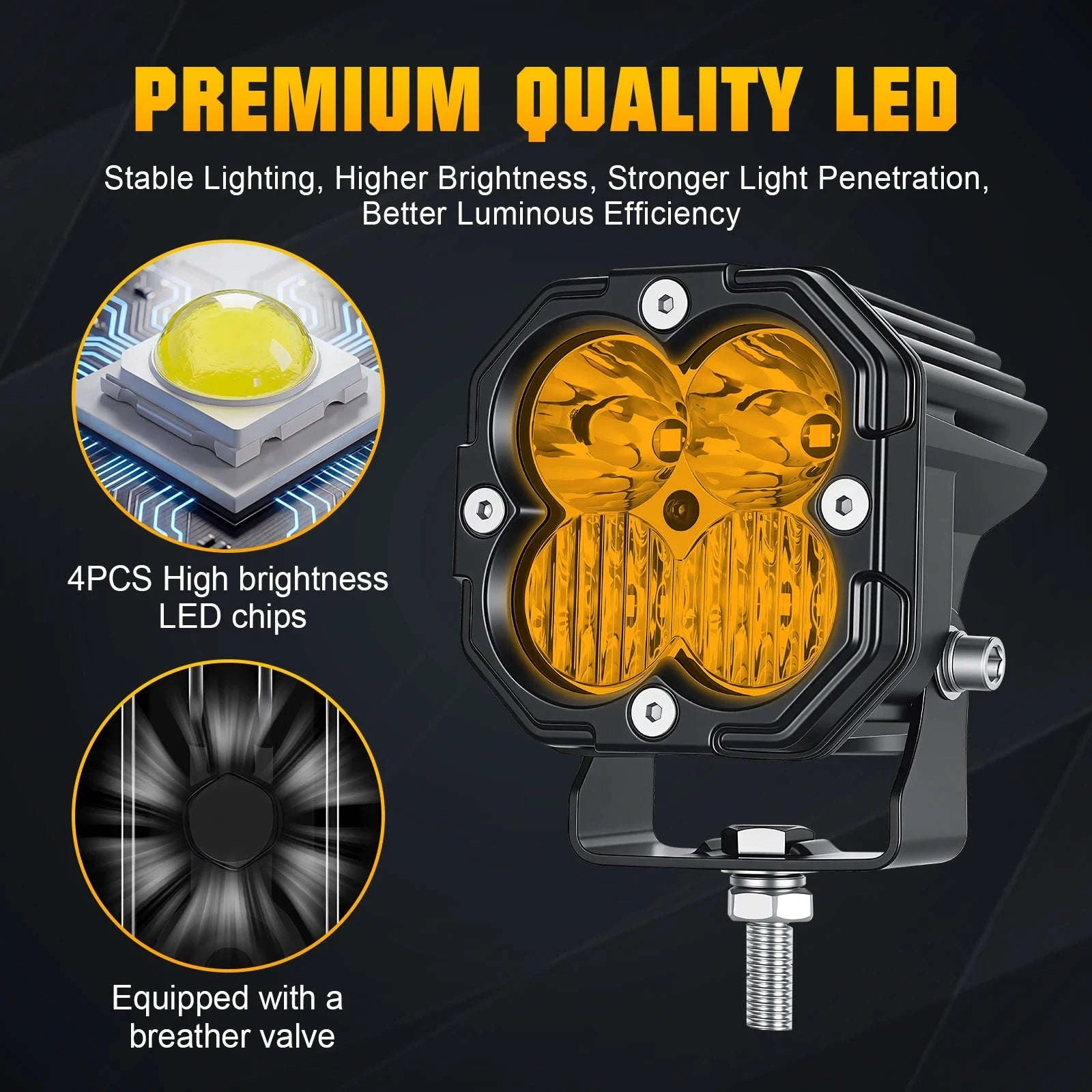 3 Inch 30W LED Pod Light Spot Flood Combo Beam Work Light-2x30W Yellow Flood / China Mainland / 3000LM