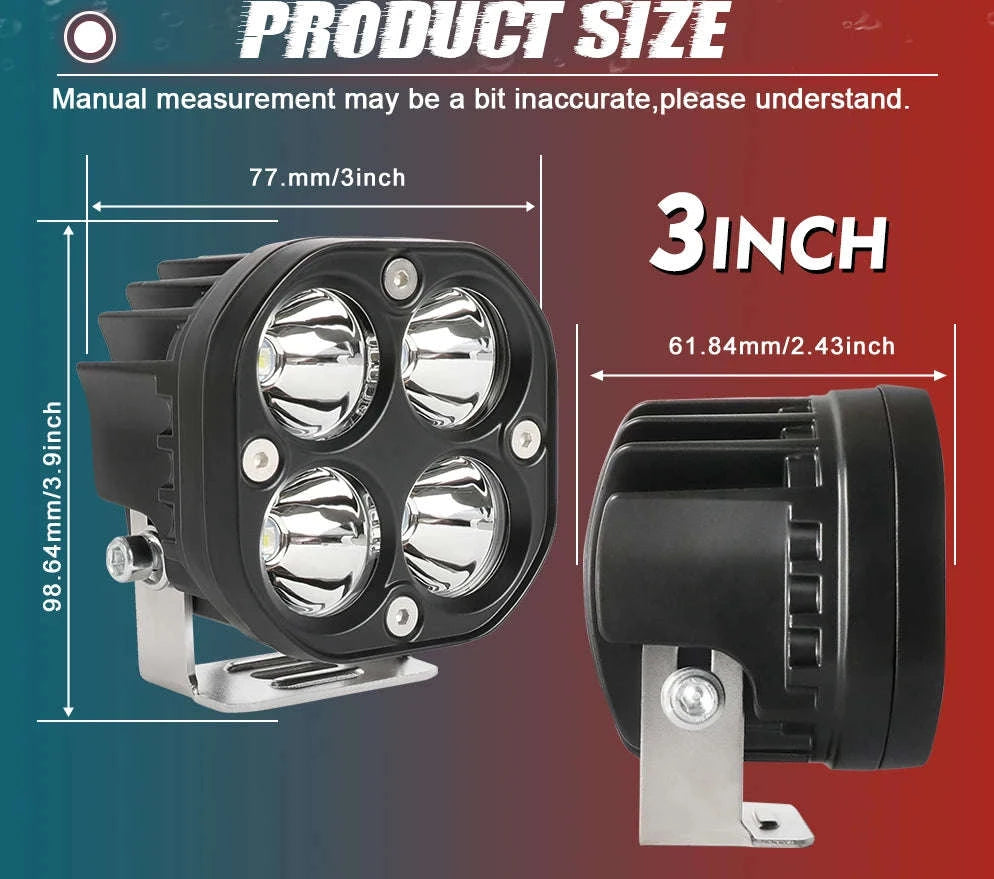 3 Inch LED Work Light 120W 12V 24V IP68-2PC White Light