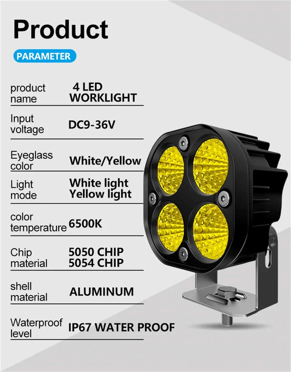 3 Inch LED Work Spot Lights 12V 24V Off-Road Fog Lights-Yellow light 22LED