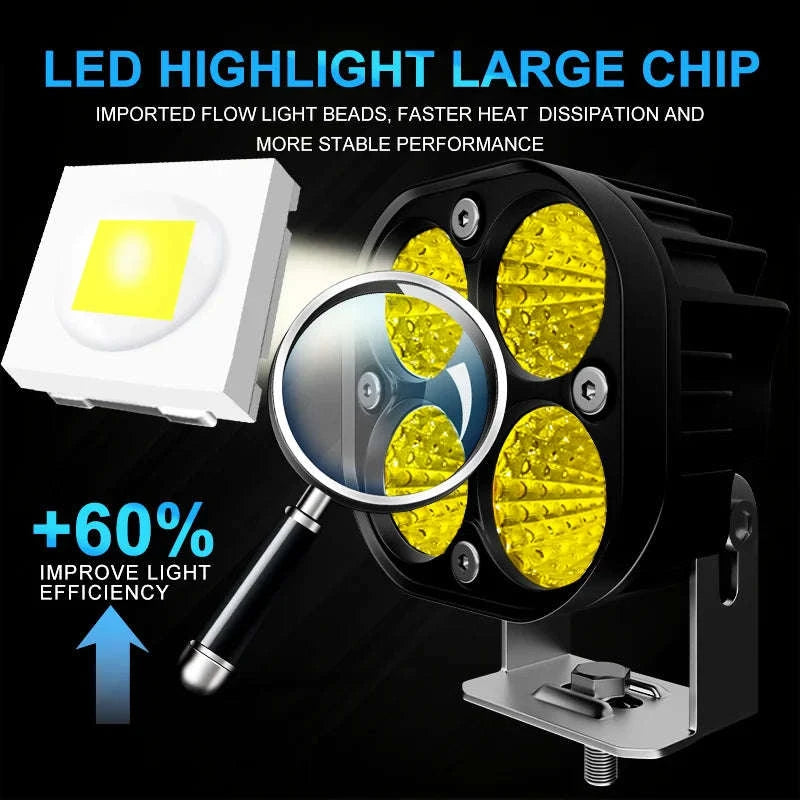 3 Inch LED Work Spot Lights 12V 24V Off-Road Fog Lights-Yellow light 22LED