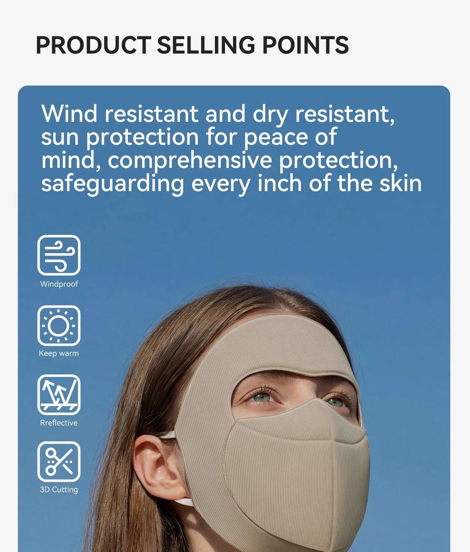 3-Layer Windproof Cycling Face Mask with UV Protection-Grey