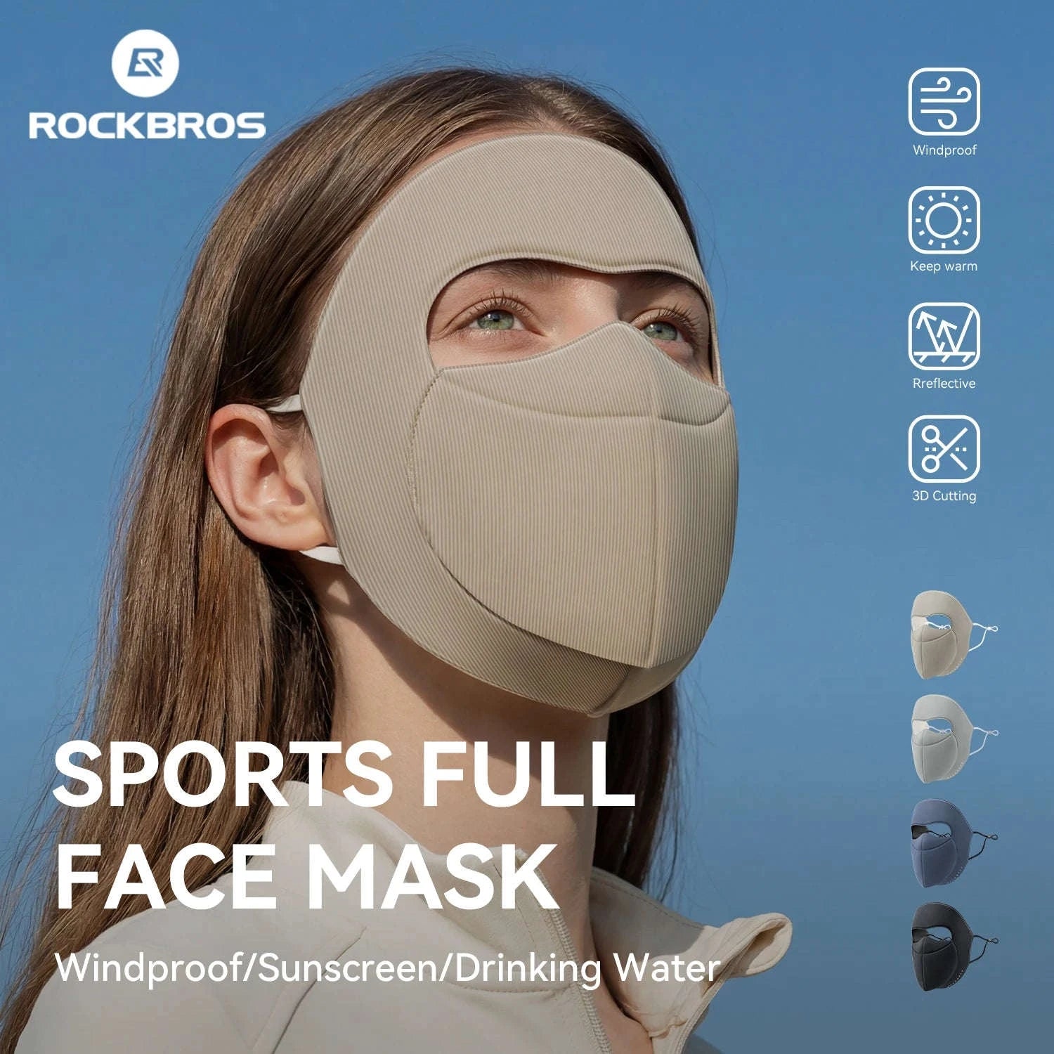 3-Layer Windproof Cycling Face Mask with UV Protection-Grey