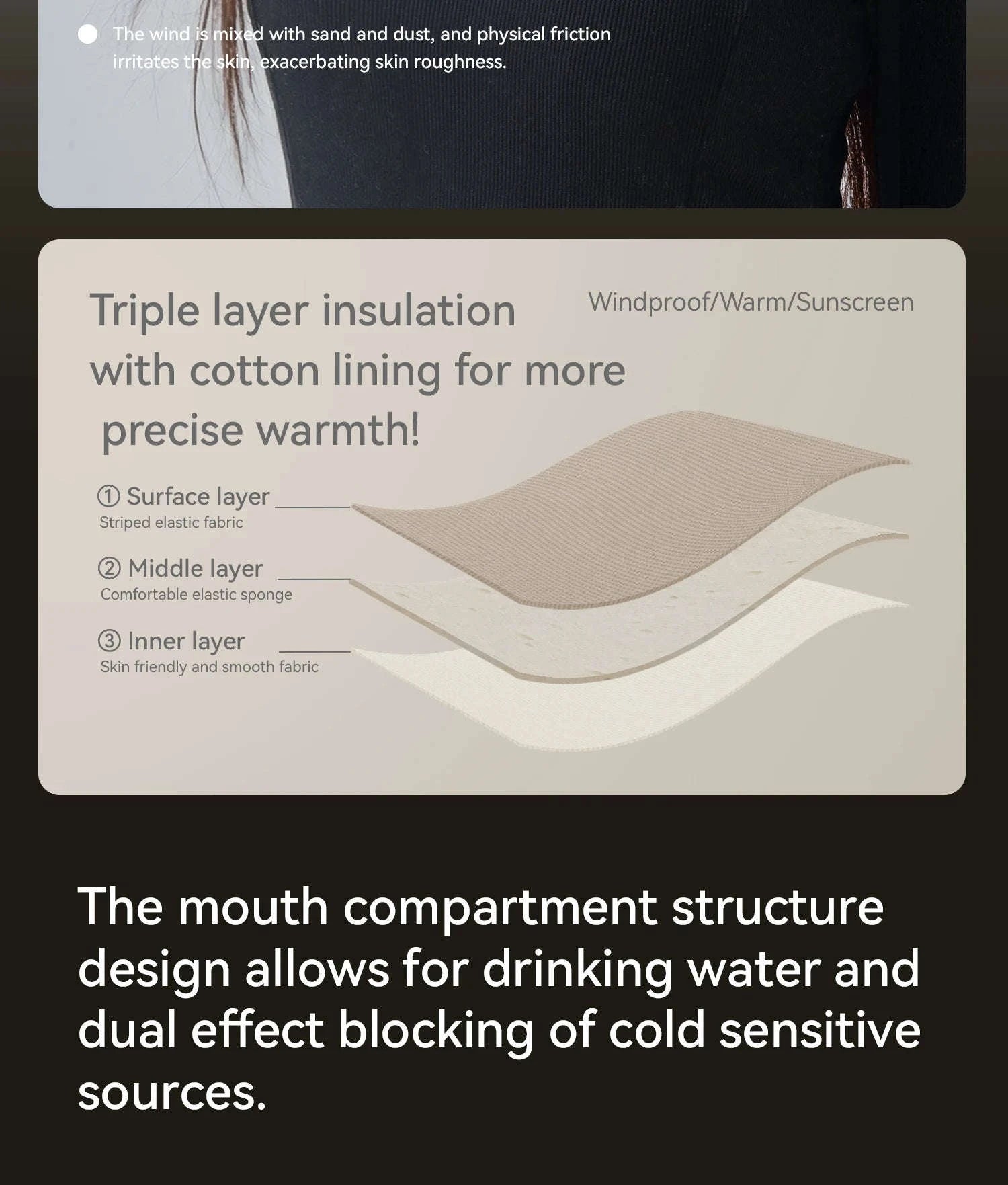 3-Layer Windproof Cycling Face Mask with UV Protection-Grey