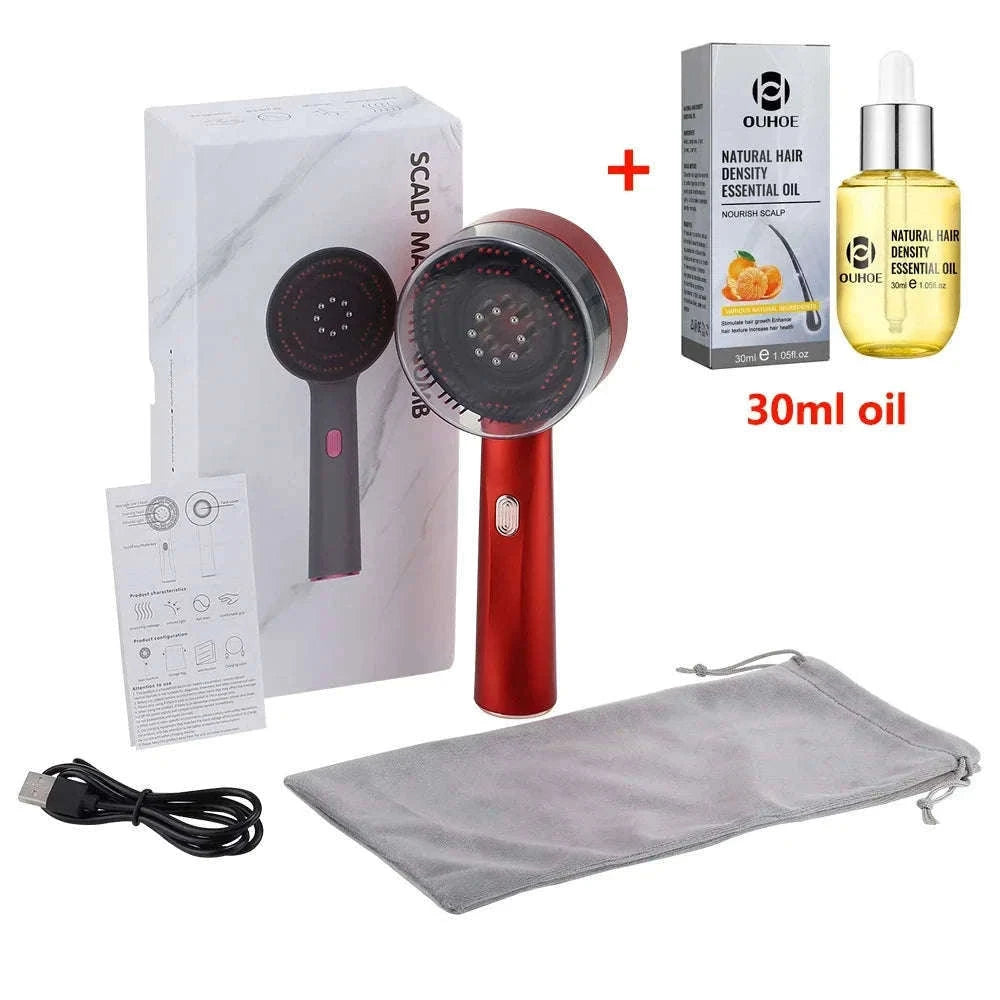 3-Mode Electric Massage Comb with Red Light Therapy-Add 1pcs oil