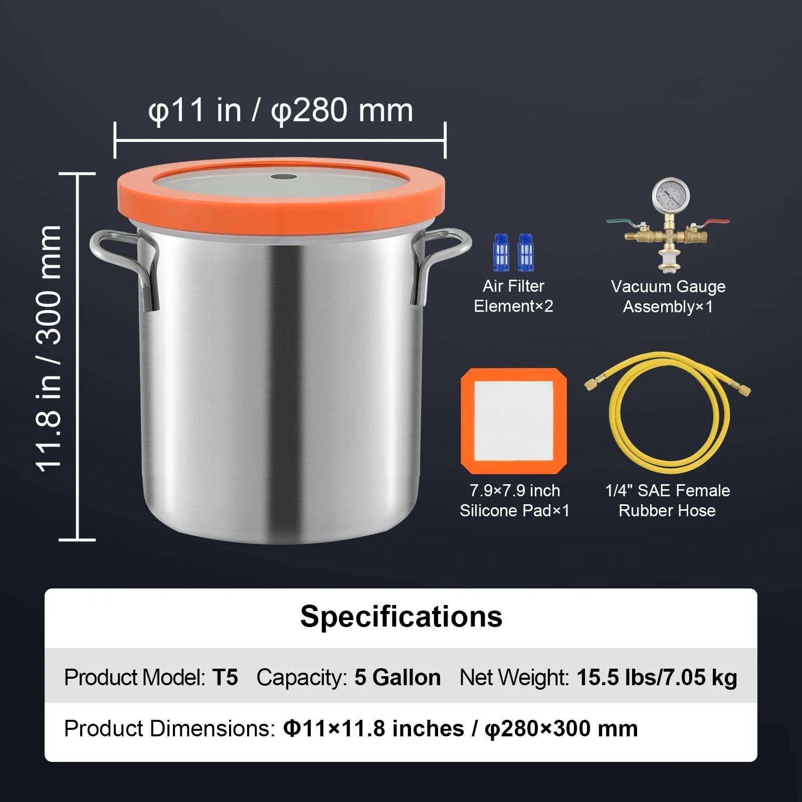3 or 5 Gallon Vacuum Chamber for Resin, Wood & Silicone Degassing-3 Gallon / United States