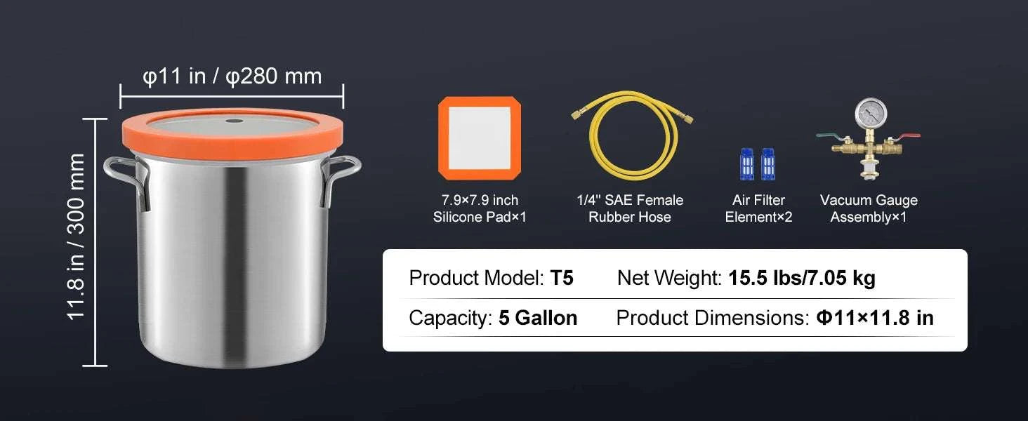 3 or 5 Gallon Vacuum Chamber for Resin, Wood & Silicone Degassing-3 Gallon / United States