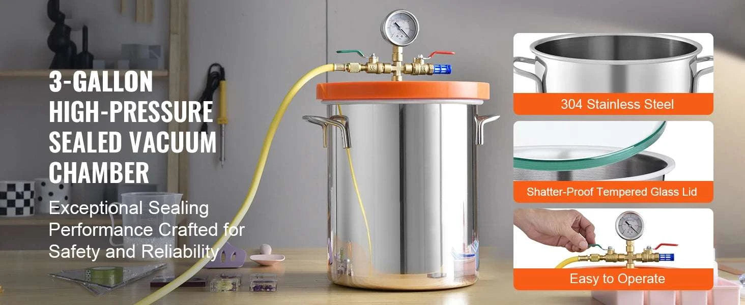 3 or 5 Gallon Vacuum Chamber for Resin, Wood & Silicone Degassing-3 Gallon / United States
