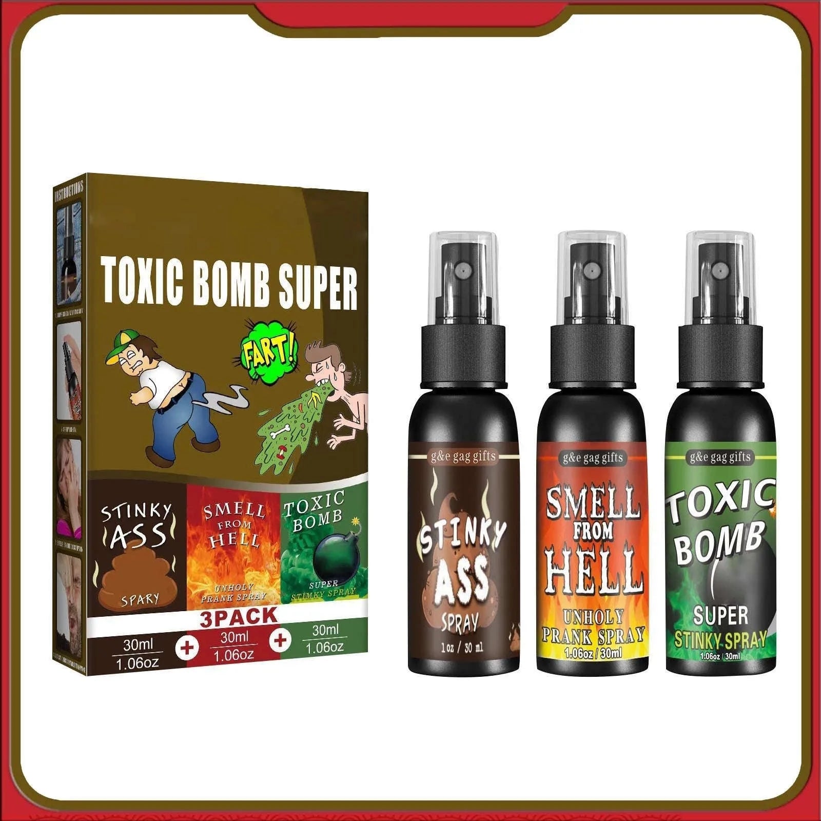 3-Pack Extra Strong Fart Spray Prank Set-3x30ml / One Size