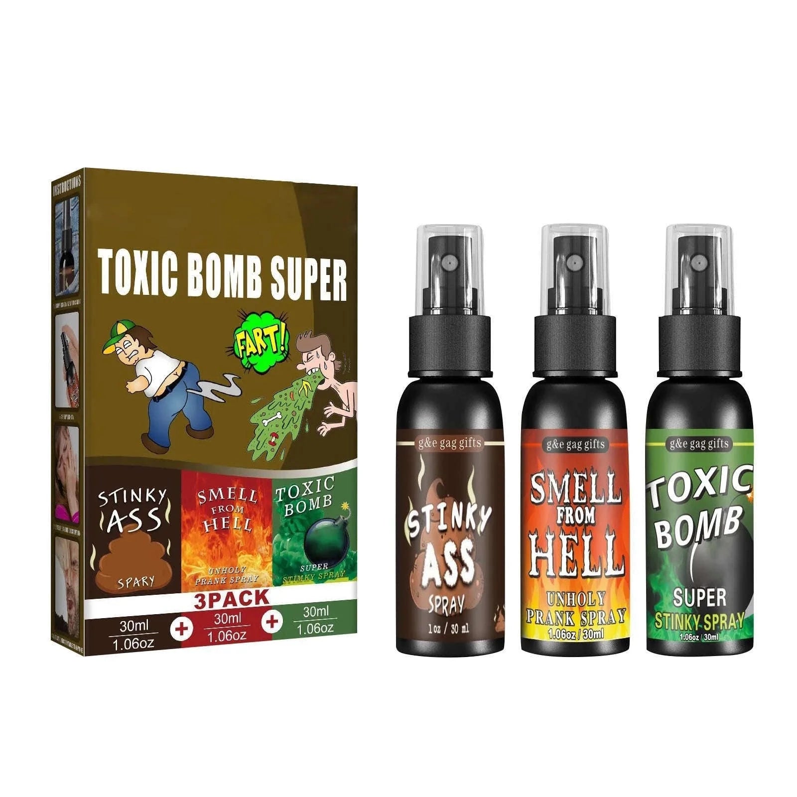 3-Pack Extra Strong Fart Spray Prank Set-3x30ml / One Size