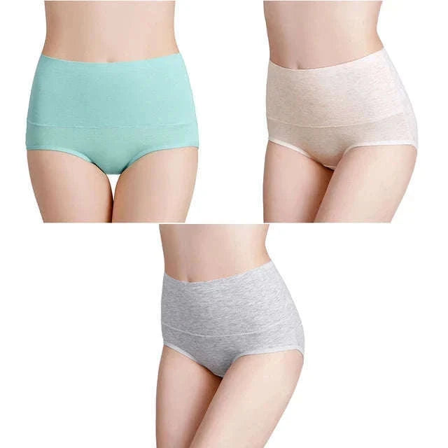 3-Pack High Waist Cotton Briefs for Women – Soft Breathable Plus Size Panties-11 / L / China Mainland|3pcs