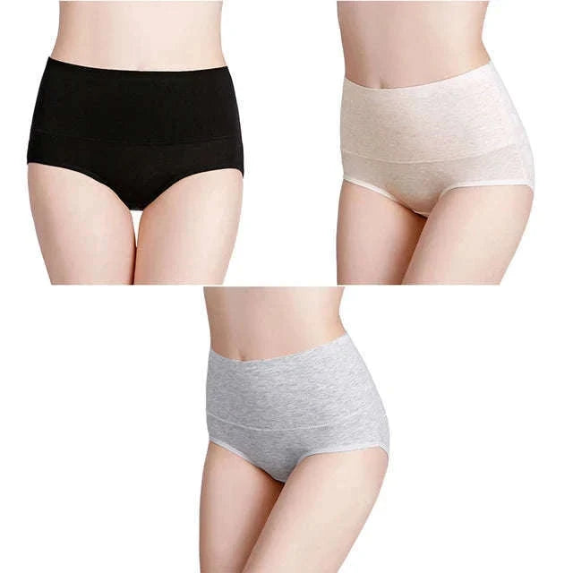 3-Pack High Waist Cotton Briefs for Women – Soft Breathable Plus Size Panties-11 / L / China Mainland|3pcs