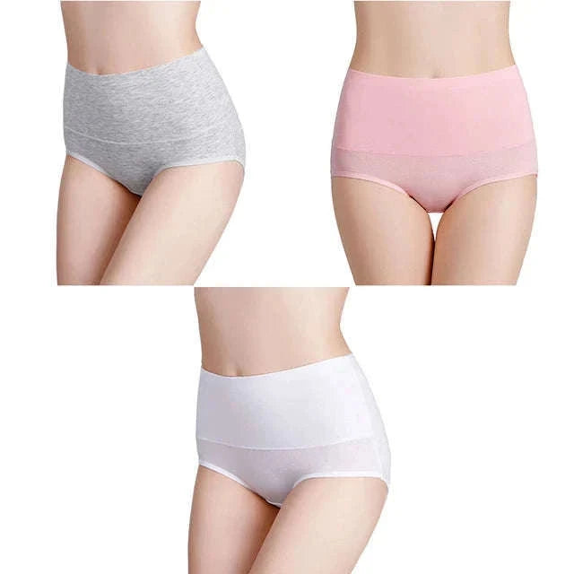 3-Pack High Waist Cotton Briefs for Women – Soft Breathable Plus Size Panties-11 / L / China Mainland|3pcs