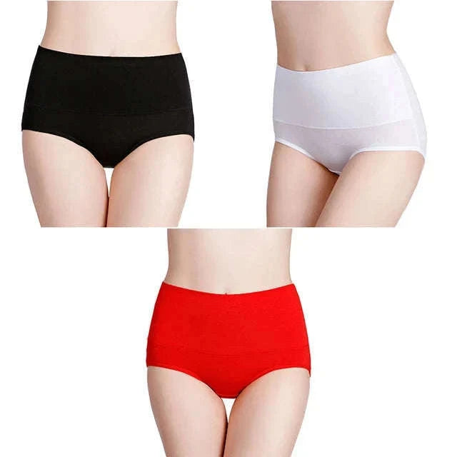 3-Pack High Waist Cotton Briefs for Women – Soft Breathable Plus Size Panties-11 / L / China Mainland|3pcs